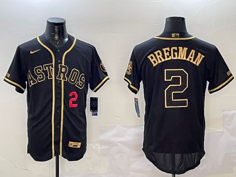 Men Houston Astros #2 Bregman Black Gold Elite 2025 Nike MLB Jersey style 3->houston astros->MLB Jersey
